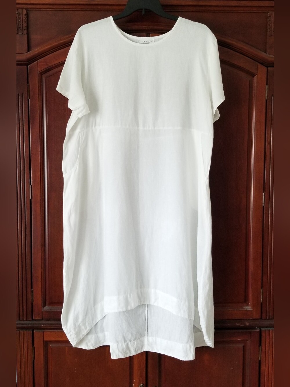 Bryn Walker Marina White 100% Linen Swallowtail Dress Oversized Coastal Size L